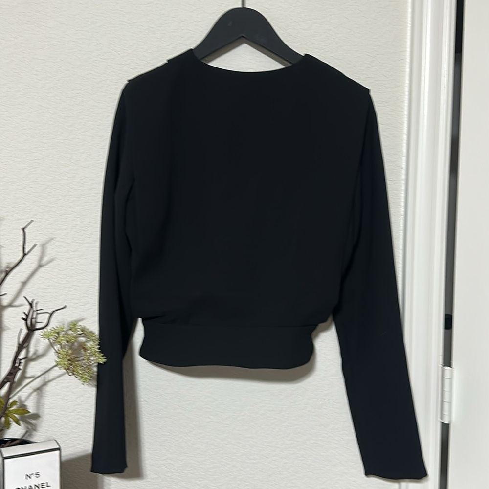 NWT Antonio Melani Ira Crepe V-Neck Dropped Long Sleeve Ruched Wrap Blouse - Picture 6 of 6